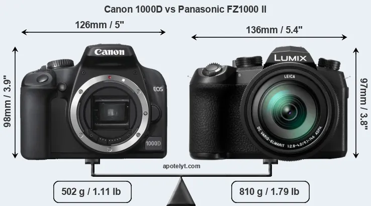 Size Canon 1000D vs Panasonic FZ1000 II