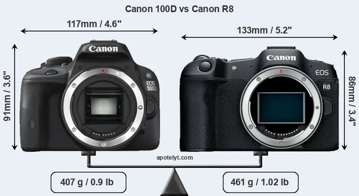 Size Canon 100D vs Canon R8