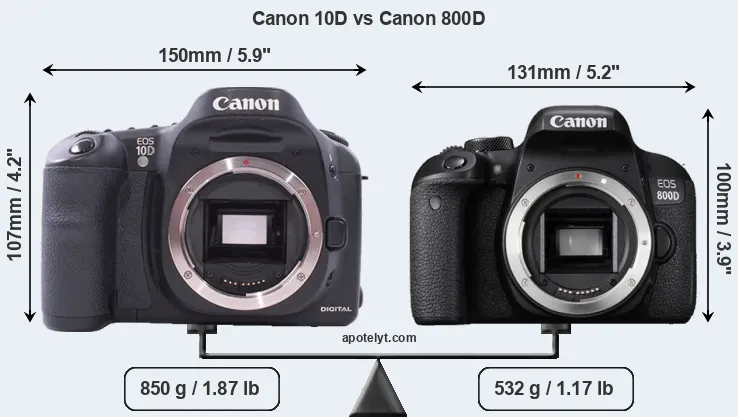 Size Canon 10D vs Canon 800D