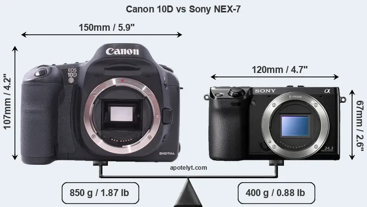 Size Canon 10D vs Sony NEX-7