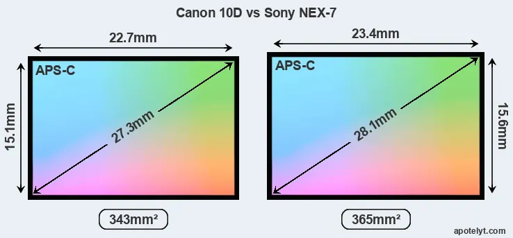 Canon 10D and Sony NEX-7 sensor measures