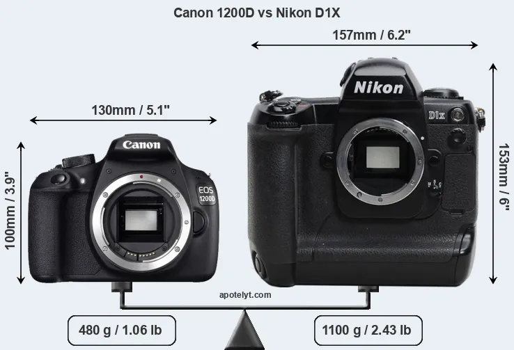 Size Canon 1200D vs Nikon D1X