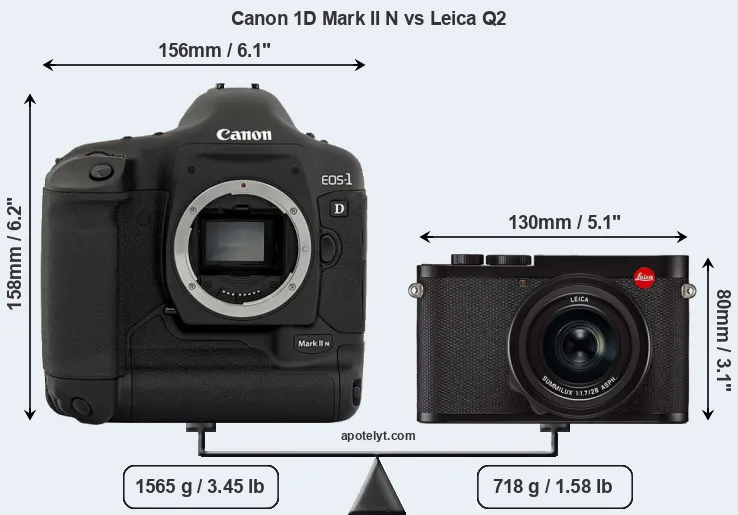 Size Canon 1D Mark II N vs Leica Q2