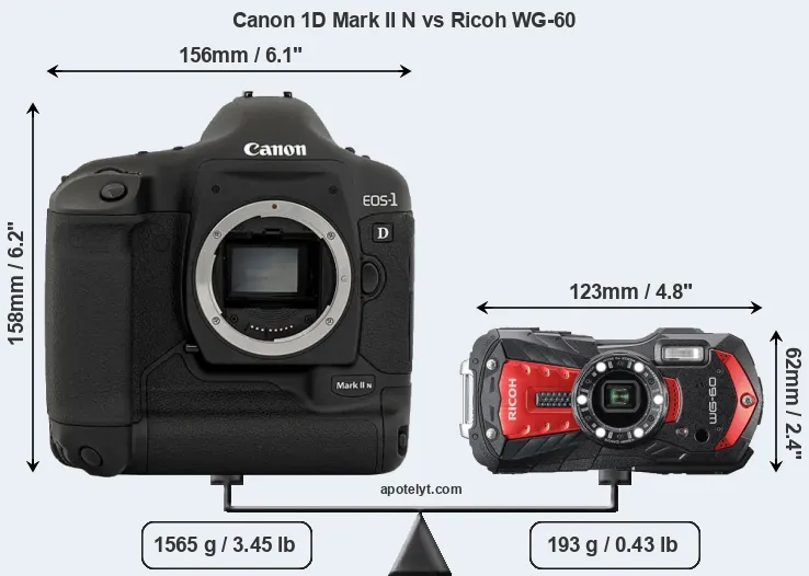Size Canon 1D Mark II N vs Ricoh WG-60