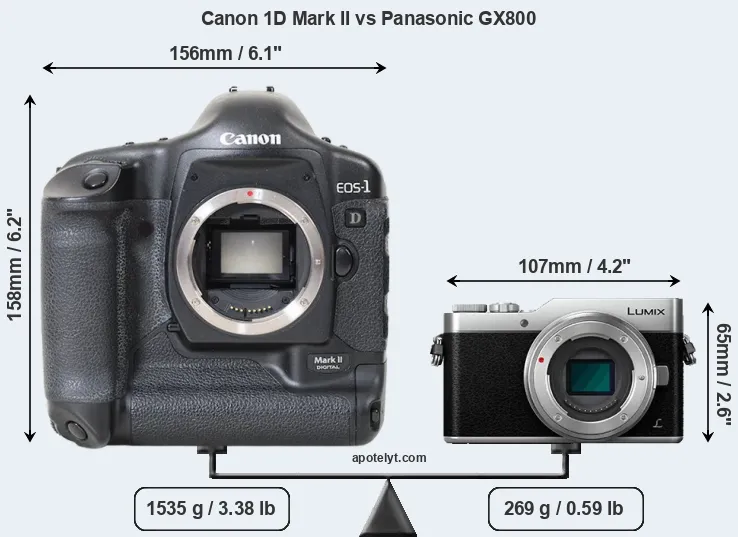 Size Canon 1D Mark II vs Panasonic GX800