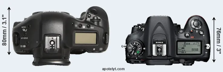 Compare 1D Mark III versus D7100 top