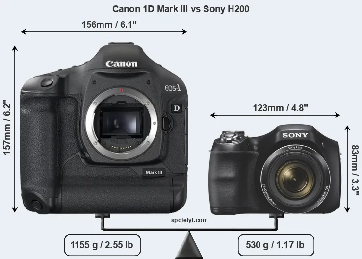Size Canon 1D Mark III vs Sony H200