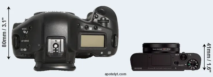 Compare 1D Mark III versus RX100 III top