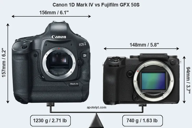 Size Canon 1D Mark IV vs Fujifilm GFX 50S