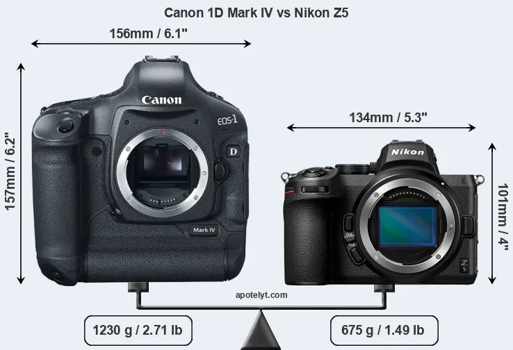 Size Canon 1D Mark IV vs Nikon Z5