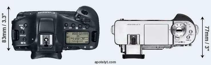 Compare 1DX Mark II versus Digilux 3 top
