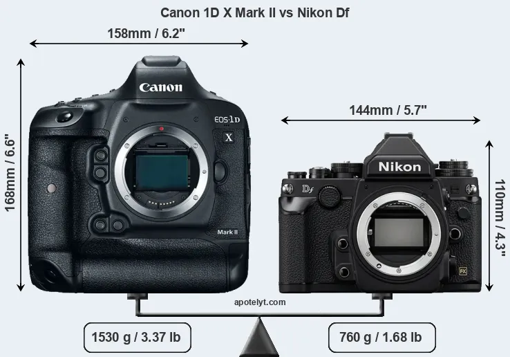 Size Canon 1D X Mark II vs Nikon Df