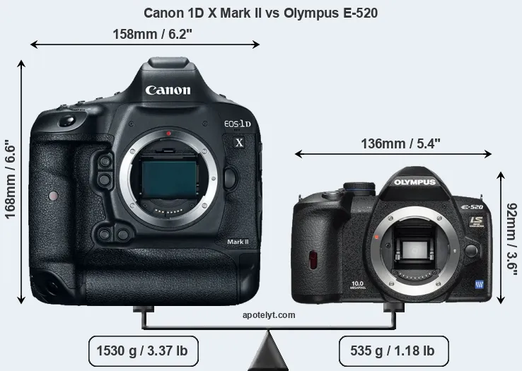 Size Canon 1D X Mark II vs Olympus E-520