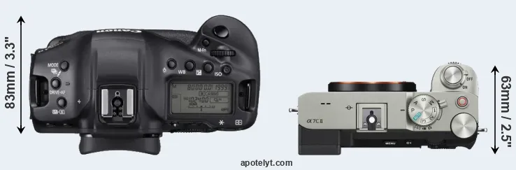 Compare 1DX Mark III versus A7C II top