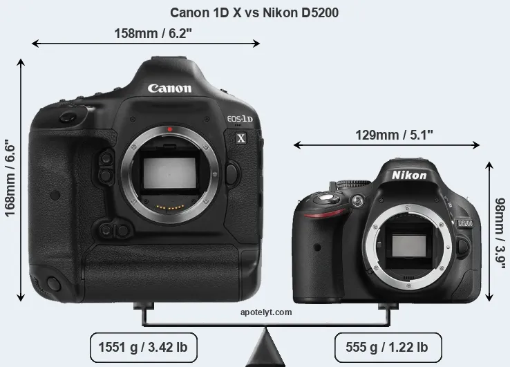 Size Canon 1D X vs Nikon D5200
