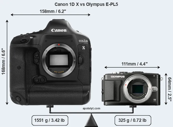 Size Canon 1D X vs Olympus E-PL5