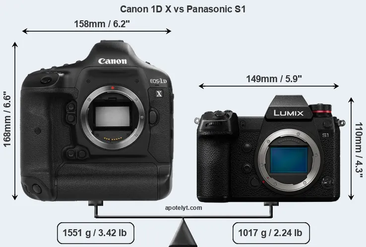 Size Canon 1D X vs Panasonic S1