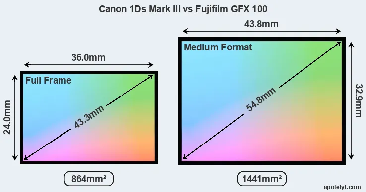 Canon 1Ds Mark III and Fujifilm GFX 100 sensor measures