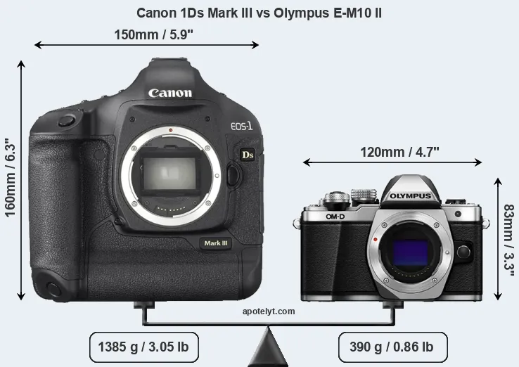 Size Canon 1Ds Mark III vs Olympus E-M10 II
