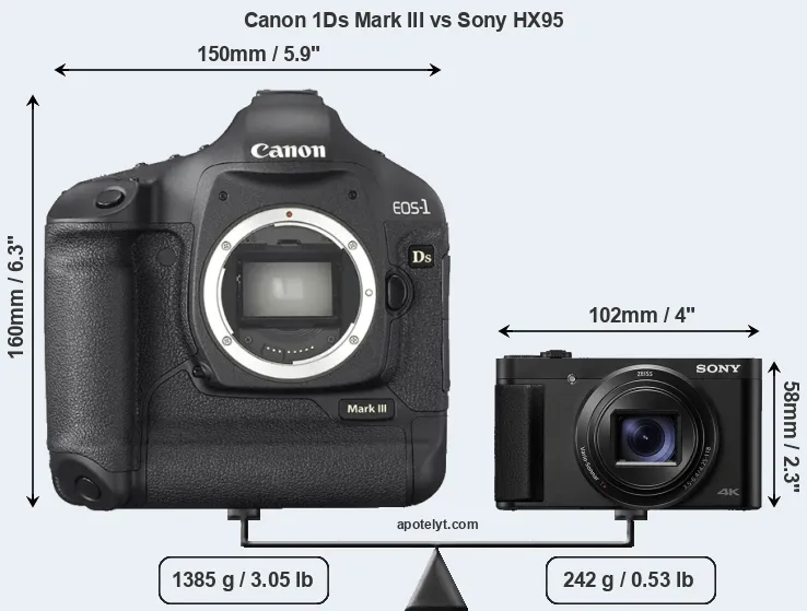 Size Canon 1Ds Mark III vs Sony HX95