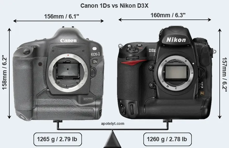 Size Canon 1Ds vs Nikon D3X