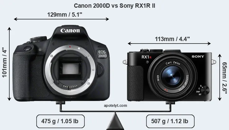 Size Canon 2000D vs Sony RX1R II