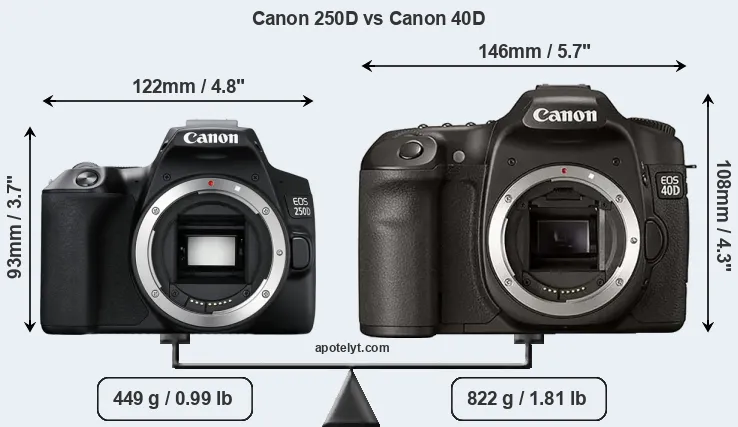 Size Canon 250D vs Canon 40D