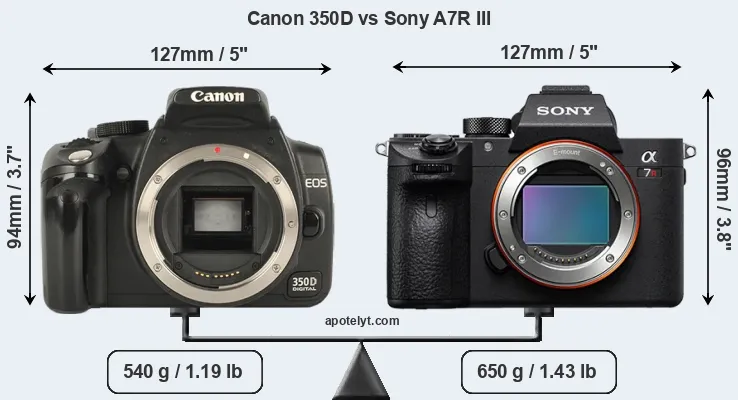 Size Canon 350D vs Sony A7R III