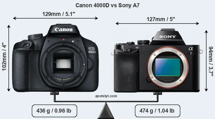 Size Canon 4000D vs Sony A7