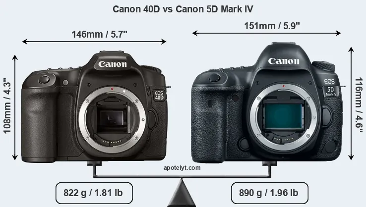 Size Canon 40D vs Canon 5D Mark IV