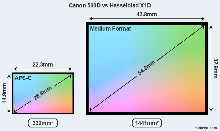 Canon 500D and Hasselblad X1D sensor measures