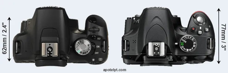 Compare 500D versus D3200 top
