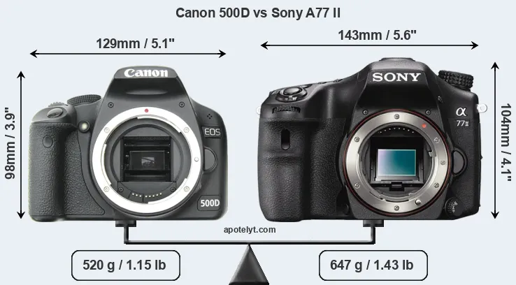 Size Canon 500D vs Sony A77 II