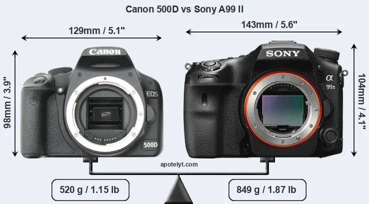 Size Canon 500D vs Sony A99 II