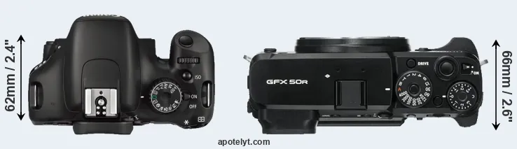 Compare 550D versus GFX 50R top