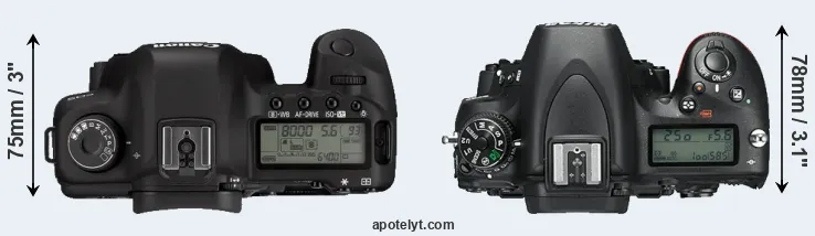 Compare 5D Mark II versus D750 top