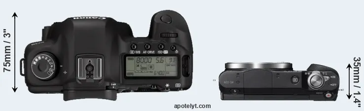 Compare 5D Mark II versus NEX-3N top
