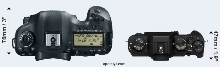 Compare 5D Mark III versus X-T30 II top