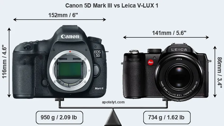 Size Canon 5D Mark III vs Leica V-LUX 1