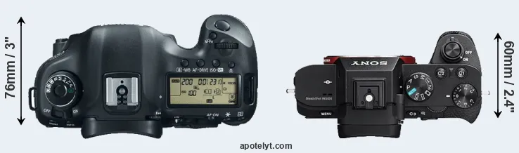 Compare 5D Mark III versus A7R II top