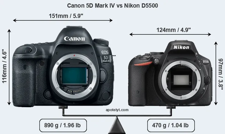 Size Canon 5D Mark IV vs Nikon D5500