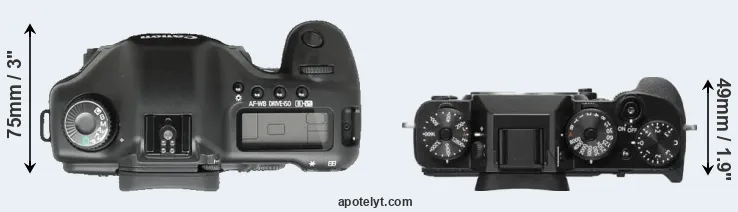 Compare 5D versus X-T2 top