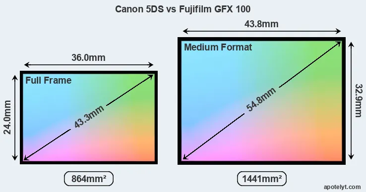 Canon 5DS and Fujifilm GFX 100 sensor measures
