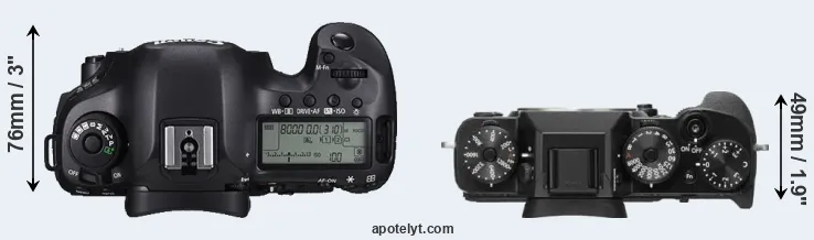 Compare 5DS versus X-T2 top