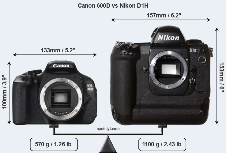 Size Canon 600D vs Nikon D1H
