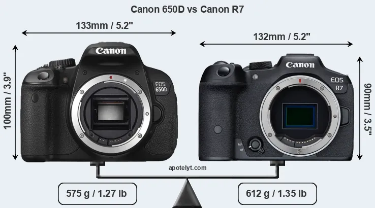 Size Canon 650D vs Canon R7