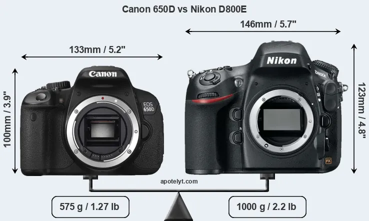 Size Canon 650D vs Nikon D800E