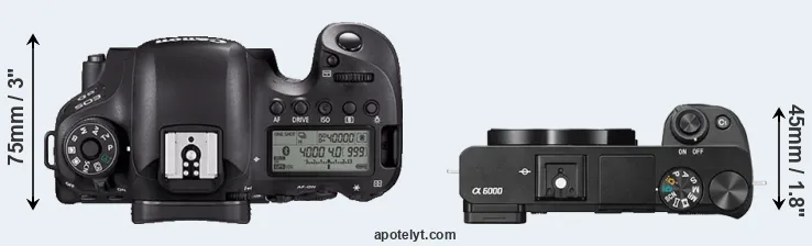 Compare 6D Mark II versus A6000 top