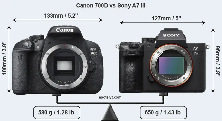 Size Canon 700D vs Sony A7 III