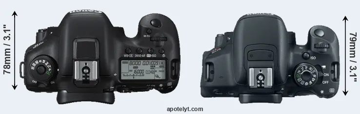 Compare 7D Mark II versus T5i top